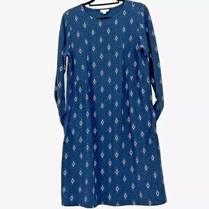 J. Jill Bandana Print Long Sleeve Knit Dress size Medium Blue